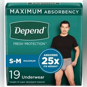 Depend Fresh Protection Adult Incontinence Underwear for Men, Maximum, S/M 19Ct